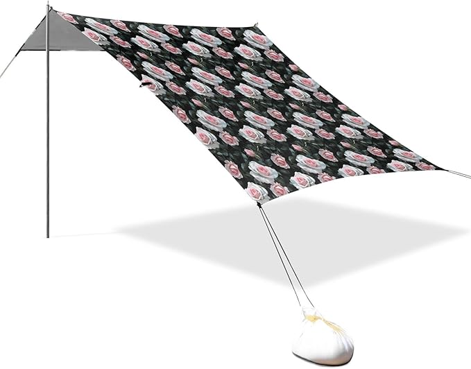 ALAZA Rose Flowers Floral Beach Tent Sun Shelter UPF50+ Protection Beach Shade Canopy w/ 4 Sandbags for Outdoor Camping Fishing Backyard Fun Picnic 10x9 ft