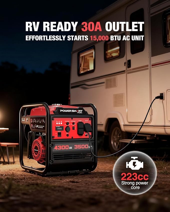 PowerSmart 4300-Watt Portable Generator with Inverter Technology 3500W Rated 223cc 4-Stroke Gas Powered Engine 30 Amp for Home Backup Camping Emergency