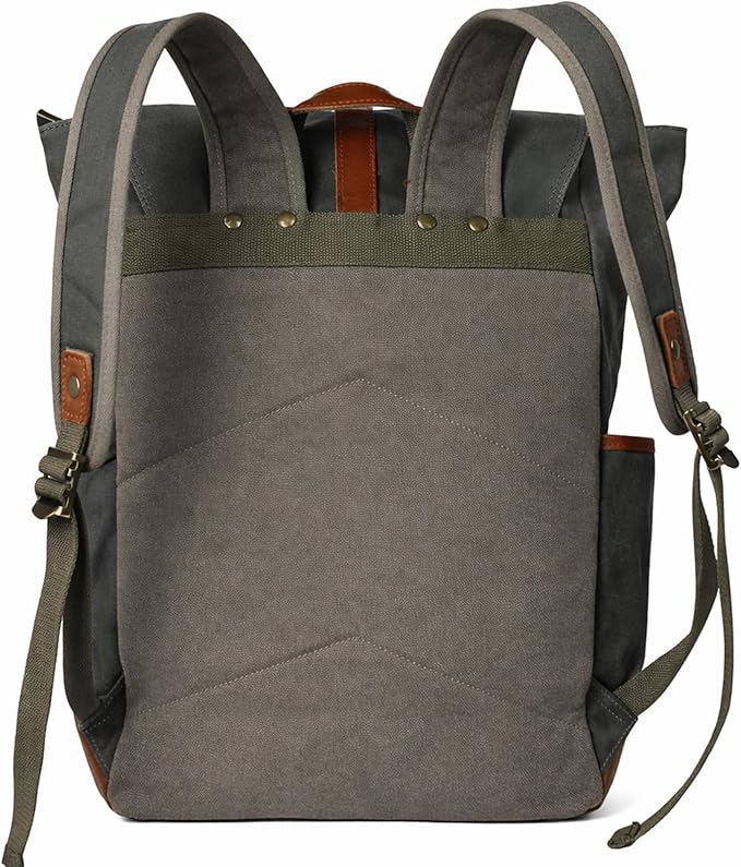Heavy-Duty Wax Canvas with Top Layer Cowhide Retro Backpack Suitable for Men and Women'S Leisure/Hiking/Traveling/College Canvas Backpack(8431-Army Green)