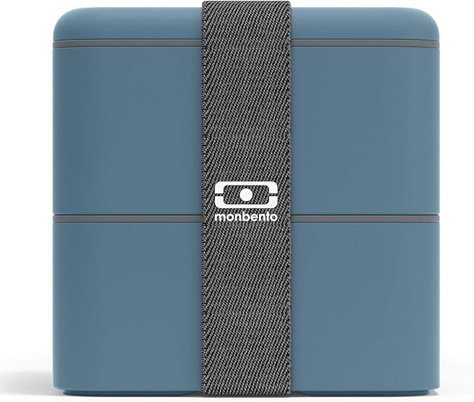 monbento - Large Bento Lunch Box MB Square Denim with 2 Compartments - 57 oz - Leakproof Lunch Box for Work/Picnic/Meal Prep - BPA Free - Microwave &amp Dishwasher Safe - Blue