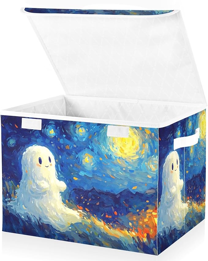 AIXIWAWA Lidded Storage Cube (Painting Cute Halloween) Fabric Foldable Closet Bins with Flip Lid and Handles Organizer Basket Container 16.5 x 12.6 x 11.8 IN