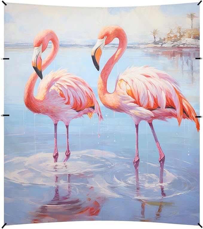 ALAZA Two Cute Flamingos Walking in The Water Swirls Beach Tent Sun Shelter Portable Canopy Sunshade for Outdoor Camping Picnics Backyard Fun 10x9 ft