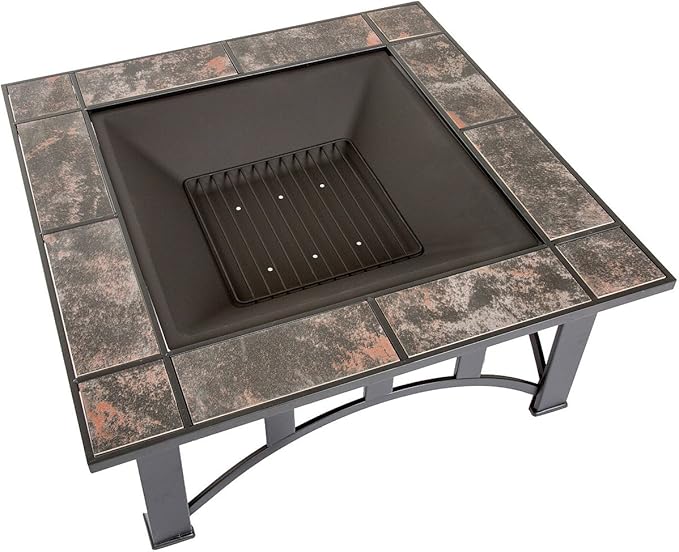 Fire Pit - 33-Inch Outdoor Firepit Table with Screen Cover and Poker - Outdoor Fire Pits for Backyard Deck Patio or Porch by Pure Garden (Black)