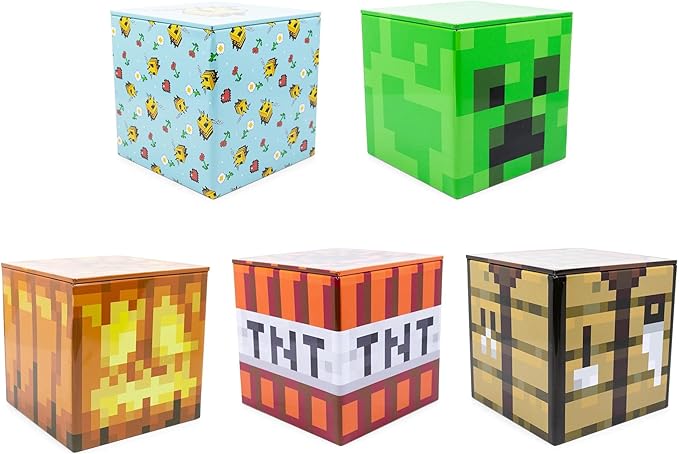 Toynk Minecraft 4x4 Inch Tin Storage Box Set of 5 | Bee | Creeper | TNT | Table | Jack