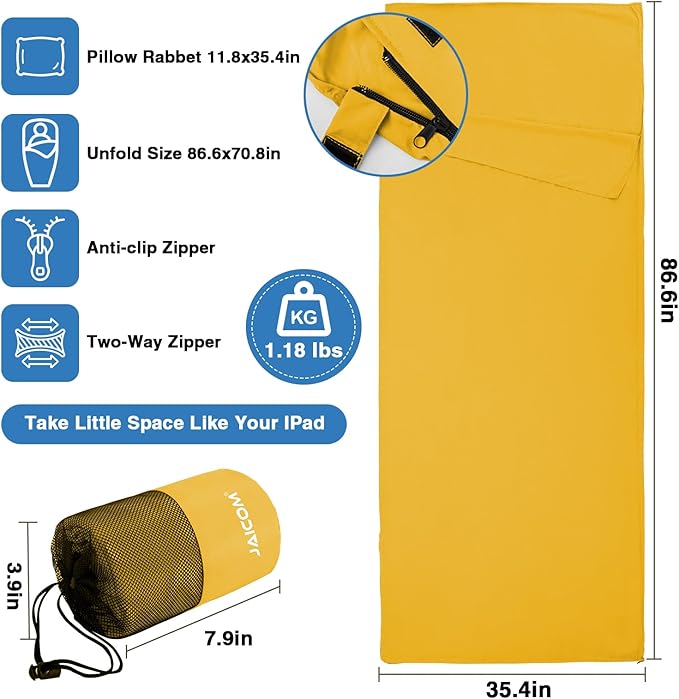 JAICOM Sleeping Bag Liner Travel Sheets &amp Adult Sleep Sack Ultralight and Portable Summer Sleeping Bag - Ideal for Backpacking Hotels and Hostels Business Trips Camping
