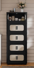 5 Tiers Stackable Storage Bin with Doors and Wheels Collapsible Storage Containers &amp Closet Organizer Bins for Clothes Magnetic Door Heavy Duty Plastic (Black)