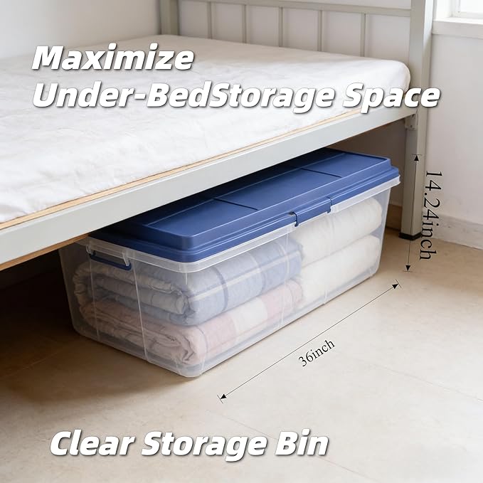 113 Quart（28.25 Gallons） Clear Storage Bin with Locking Latches &amp Tall Lid Extra-Large Heavy-Duty Container for Garage Moving &amp Bulk Storage