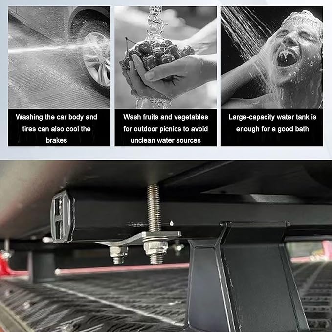 Pressurized Water Tank Roof Rack Mount Road Shower 2bar Portable Vehicle Water Storage Tank Great for Camping| Overland| Beach| Etc. | Black