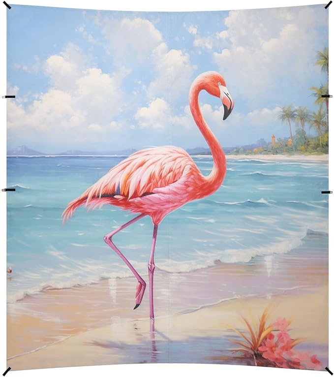 ALAZA Seascape Beach Pink Flamingo Beach Tent Sun Shelter Portable Canopy Sunshade for Outdoor Camping Picnics Backyard Fun 10x9 ft