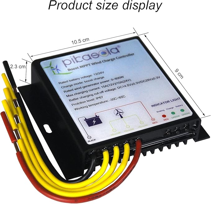 Pikasola MPPT Wind Turbine Charge Controller 12V/24V Auto Match IP67 Waterproof Suitable for 400W/600W Wind Turbine