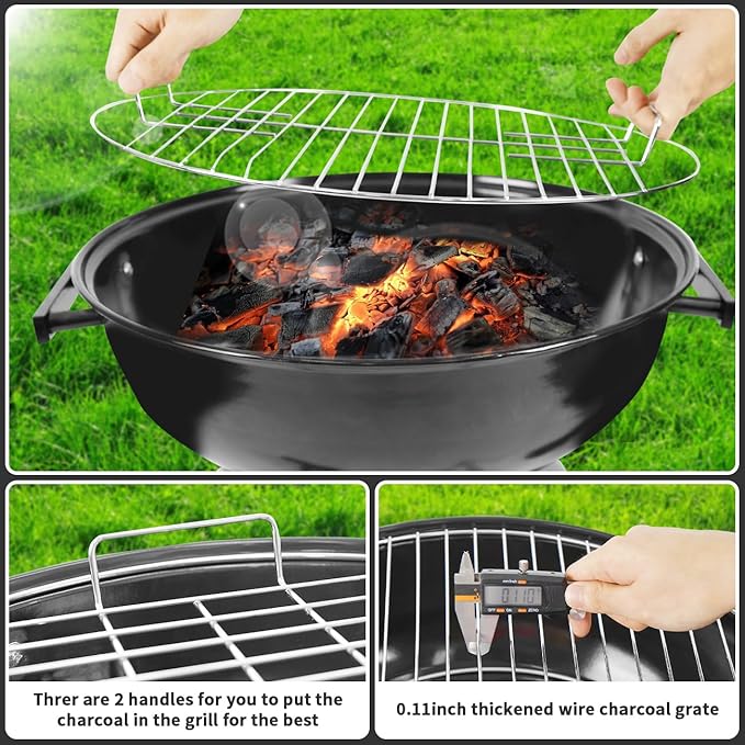 18 Inch Charcoal Grill BBQ Kettle Grill with Enamel Lid &amp Ash Catcher Portable Charcoal Grill for Outdoor Grill Camping and Small Patio Backyard Includes Wheels for Easy Mobility