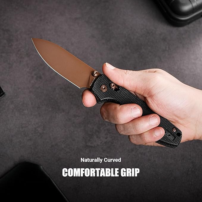 Vosteed Raccoon EDC Knife Lightweight Pocket knife with Clip for Men &amp Women - 3.25 Sandvik 14C28N Steel Rose Gold Blade Crossbar Lock Micarta Handle Folding knives - A0539