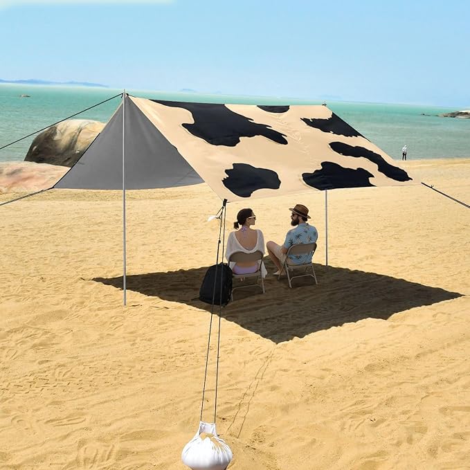 ALAZA Light Yellow Cow Pattern Beach Tent Sun Shelter Portable Canopy Sunshade for Outdoor Camping Picnics Backyard Fun 10x9 ft