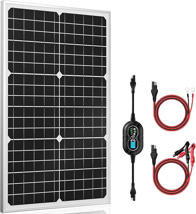 SUNER POWER 12V Solar Panel Kit 30W High Efficiency 30 Watt Solar Panel + Ultra-Smart 10A MPPT Charge Controller Solar Battery Trickle Charger Maintainer for Boat Car RV Motorcycle Marine Automotive