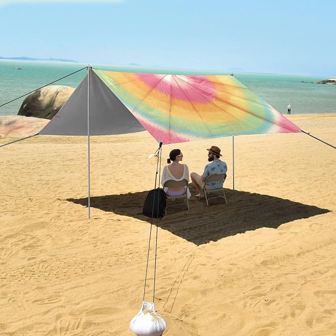 Tie-dye Pattern Bright Colors Tie-dye Background Stable Beach Tent UPF50 Water-Resistant Large Sun Shelter with Sandbags Sand Shovel Poles for Camping Trips Fishing Backyard Fun or Picnics