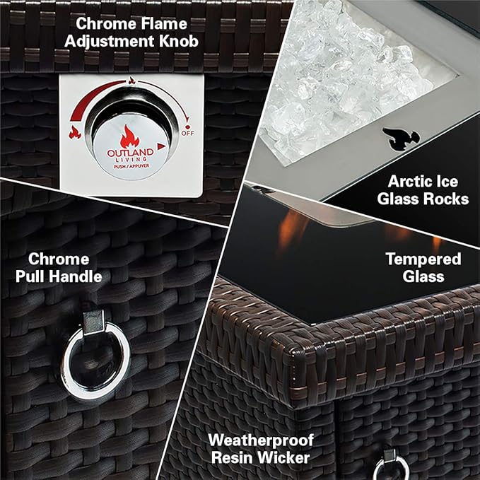 Outland Living Series 403 Fire Table – 44 50000 BTU Outdoor Propane Gas Fire Pit Table with Tempered Glass Top &amp Arctic Ice Decorative Glass Rocks Espresso Brown
