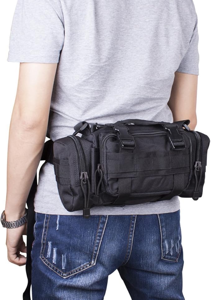 DLP Tactical Compact Range Bag/MOLLE Compatible EDC Bug Out Bag/Waist Pack (Black)
