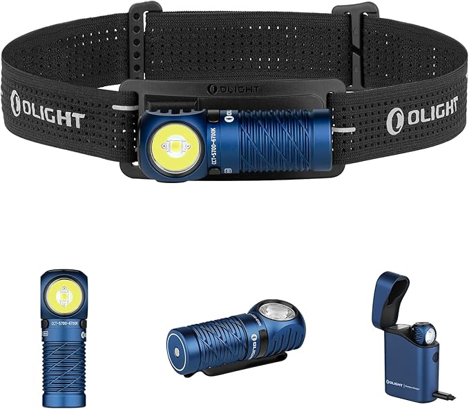 OLIGHT Perun 3 Mini Premium Headlamp 1250 Lumens with Type-C Charging Box Rechargeable Headlight with Red Light OptionPerfect for Working Hiking Camping and Climbing (Midnight Blue)