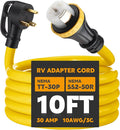10ft 30 Amp to 50 Amp RV Locking Adapter Cord Compatible with Nema TT-30P Male to SS2-50R Locking Female Power Dog Bone Plug for RV Trailer Camper STW 10 Awg/3c