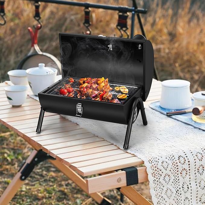 Portable Charcoal Grill Set of 12 Leonyo Tabletop Charcoal Grills Compact Small BBQ Grill with Griddle Accessories for Outdoor Camping Patio Backyard Beach RV Traveling