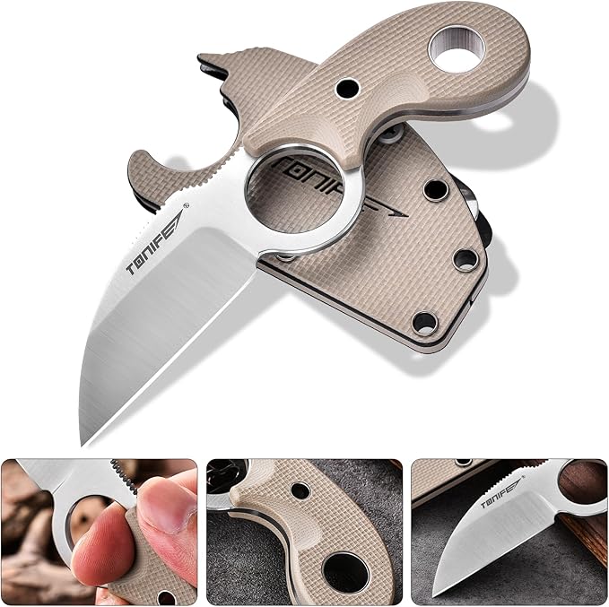 TONIFE Small Fixed Blade Knife Full Tang EDC Camping with Sheath Lanyard and Clip Blade Length 2.172.5 oz.with Sheath (Warm Sand - Satin)