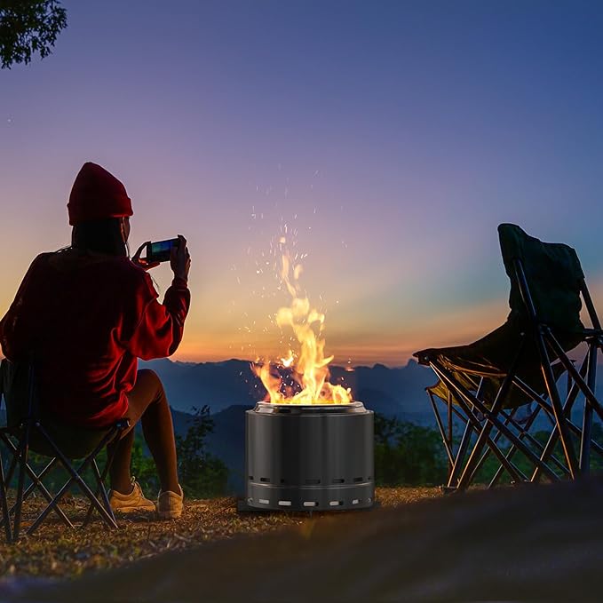 ROOMTEC 15 Smokeless Fire Pit Portable Wood Burning Firepit with Stand and Bag Easy Clean Bonfire with Removable Ash Pan Low Smoke Fireplaces for Camping Patio and Outside