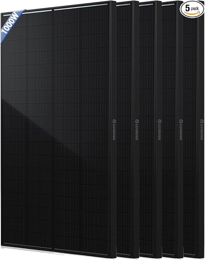 1000 Watt Solar Panel 5 PCS 200W N-Type 16BB 12V Solar Panels with 25.6% High Efficiency IP68 Waterproof 30-Year Long-Lasting Monocrystalline Panels for RV Van Marine &amp Off-Grid Systems