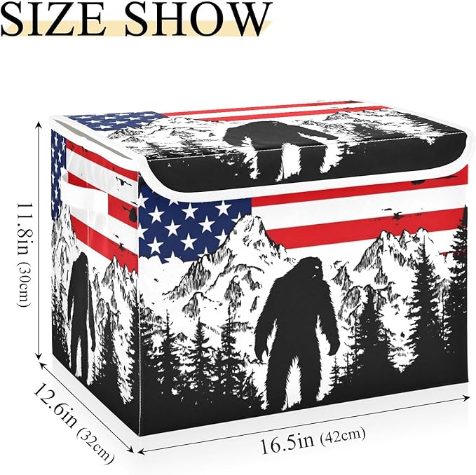 Storage Cube with Lid American Forest Sasquatch Print 16.5×12.6×11.8 IN Collapsible Large Capacity Foldable Storage Basket Bin Organizer