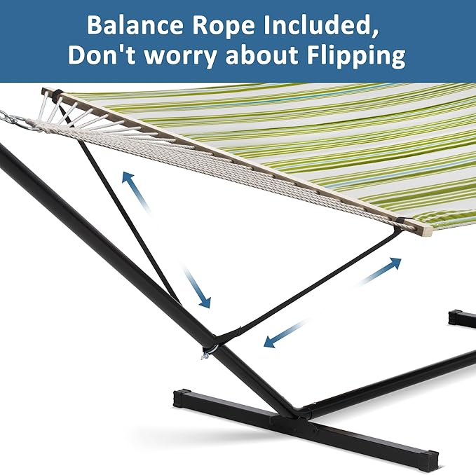 SUNCREAT Portable Double Hammock with Stand 475 lbs Capacity Heavy Duty Two Person Hammock with Stand Included Green Stripe