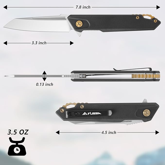 FLISSA 2PCS Folding Knife Set Pocket Knife with D2 Steel Blade G10 Handle Pocket Clip Lightweight Tactical Knife for Camping Hiking Hunting EDC Daily Use Outdoor Activities(Black)
