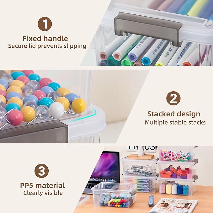 Anywish Small Storage Bins with Lids 3.2 QT Plastic Storage Containers for Organizing Stackable Clear Storage BoxesClear White(6 Packs)