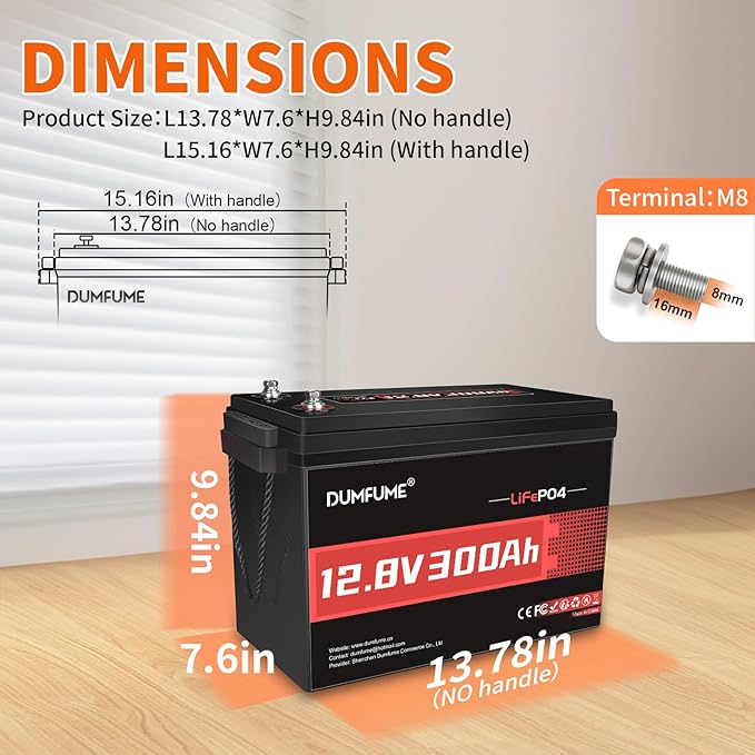 12V 300Ah Lithium LiFePO4 Battery 200A BMS 3840Wh Rechargeable Lithium Iron Phosphate Battery for Solar Energy StorageBackup PowerRVCampingOff-GridMarine