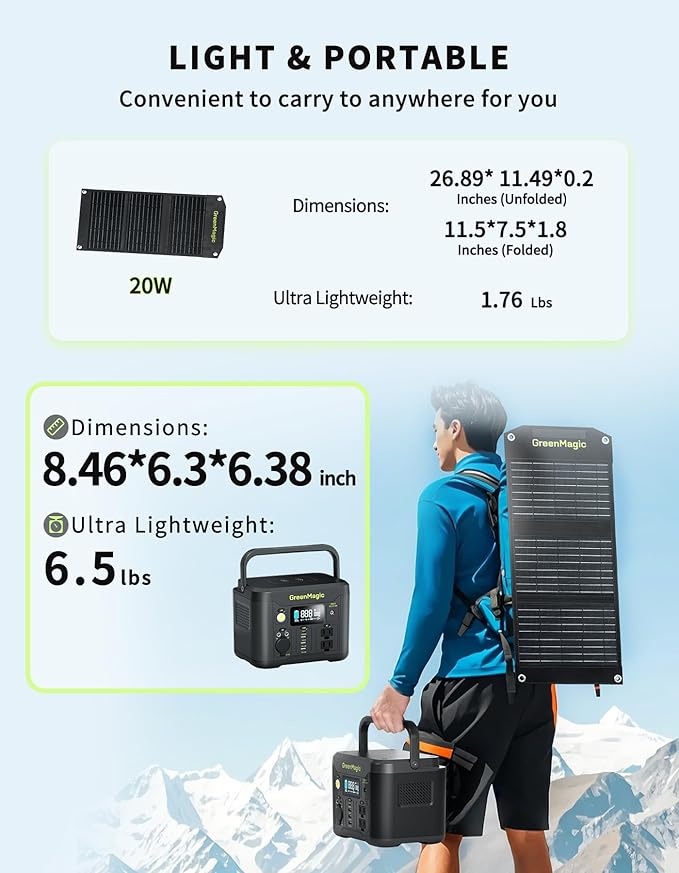 Portable Power Station 330W with 20W Solar Panel Solar Generator Fast PD Output 227Wh Lithium Battery Solar Powered Power Bank 120V Pure Sine Wave AC Outlet for Camping Travel Home Blackout