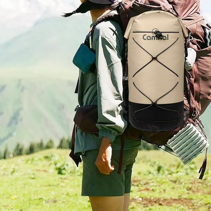 pistro 40L Waterproof Dry Backpack for Kayaking Boating Swimming with Wet Dry Separation Compartment Outdoor Sports Bag- Khaki