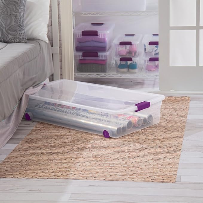 Sterilite 16-Pack 60 Quart ClearView Latch Box Wheeled Underbed Organizer Bins with Latching Lids - Clear Plastic Organization Containers for Closet Bedroom Shelving Units and Everyday Home Storage