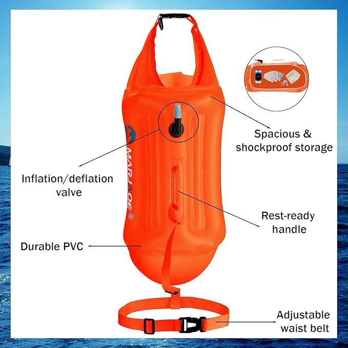 Soulchen 2 Pack Swim Buoy for Open Water 20l Safety Float Waterproof Dry Storage Bag High Visibility Swimming Bubble with Shockproof Protection Rest Handle for Triathletes Kayakers