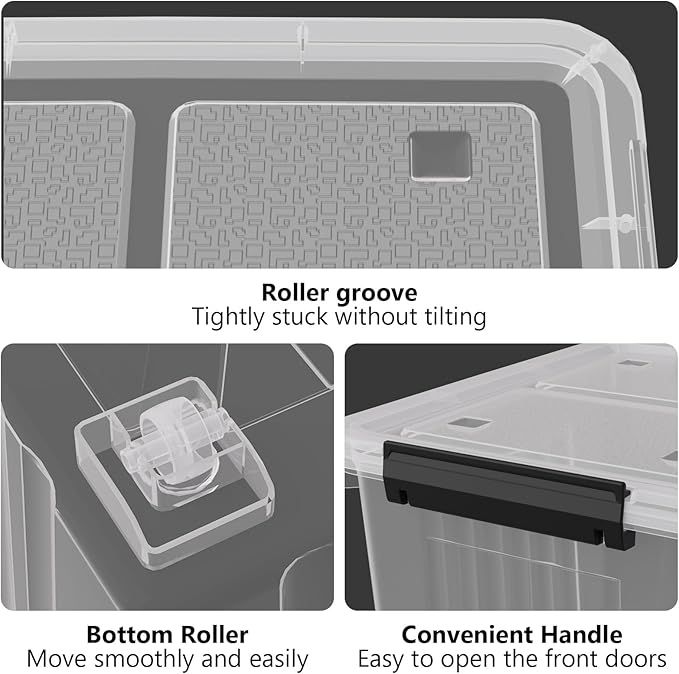 50 Quart Clear Large Storage Totes with Wheels Plastic Storage Box with Lid 4-Pack