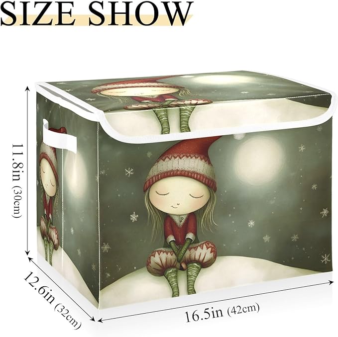AIXIWAWA Lidded Storage Cube (Cute Fairy Christmas) Fabric Foldable Closet Bins with Flip Lid and Handles Organizer Basket Container 16.5 x 12.6 x 11.8 IN