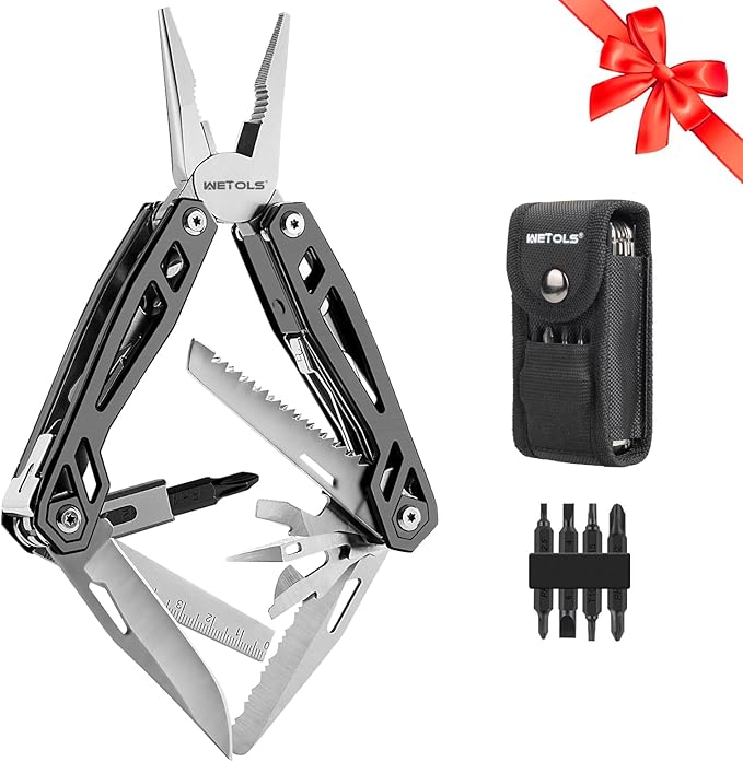 Father‘s Day Gifts for Men Dad Him WETOLS 21-in-1 Multitools with Pocket Knife Stainless Steel Self-locking Pliers with 8 Screwdriver Bits Multi Tool Survival Gear EDC Knife with Pouch for Outdoor