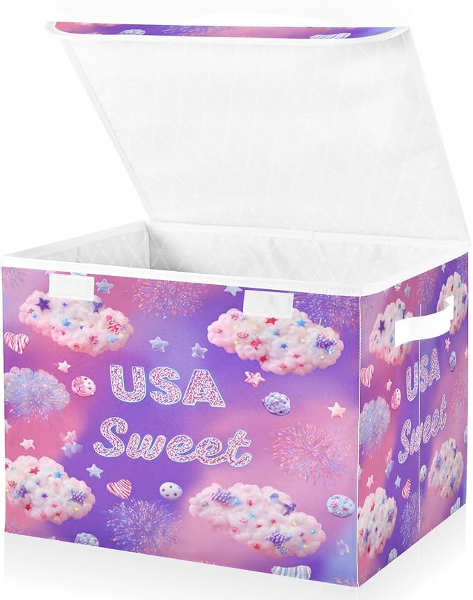 Storage Bins With Lid Stackable Fabric Closet Organizer Clothing Storage Large Boxes For Closet Shelves Bedroom Purple Usa Sweet Cloud Candy