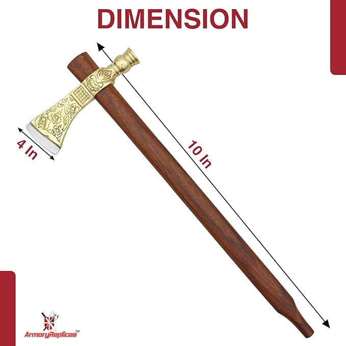 Armory Replicas™ Mini Engraved Smoking Hawk with Brass Axe and Steel Blade – Detailed Handcrafted Collectible