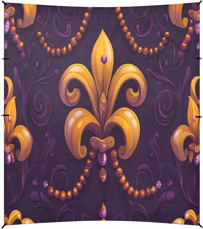 Fleur De Lis Flower Mardi Gras Beach Tent Sun Shelter Set UPF50+ UV Protection 10.5 x 9.19 FT Camping Shade Canopy with Sandbags Sand Anchors Carrying Bag and Others