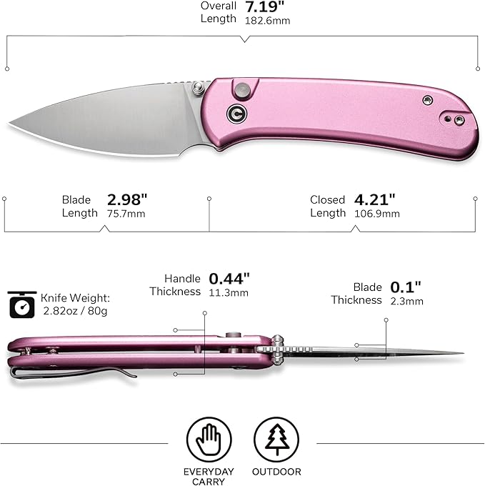 CIVIVI Qubit Pink Pocket Knife for EDCFolding Utility Knife with 2.98 14C28N Blade Aluminum HandleFashion Gifts for WomenMen C22030E-5