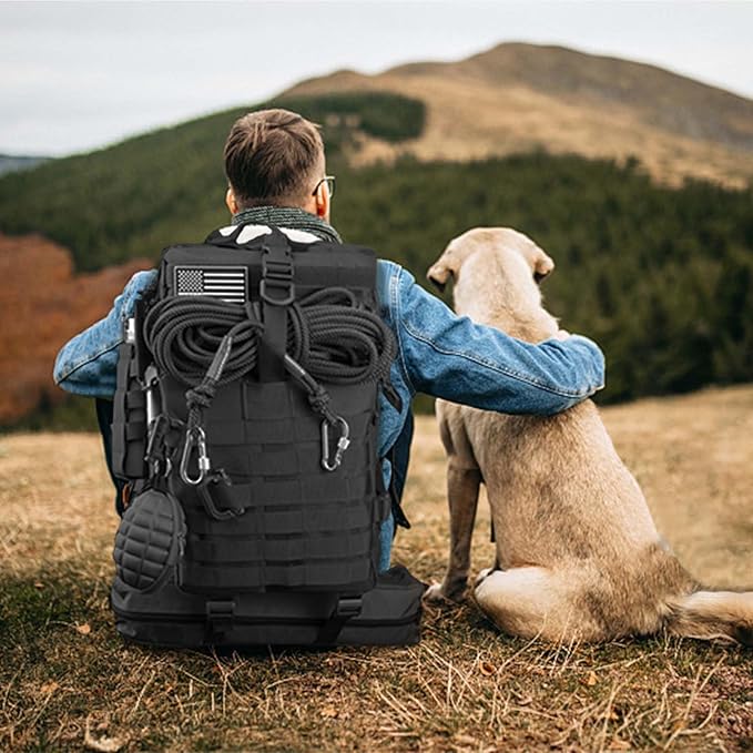 45L Military Tactical Backpack For Men Highland Assault Large Army Pack 3 Day Molle Bug Out Bag With Water Cup Bag Outdoor Camping Hiking Daypack Black Rucksack