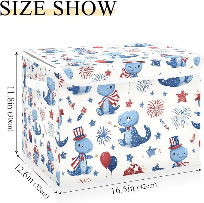 Collapsible Storage Bins with Lids Decorative Fabric Storage Cubes Closet Organizer and Storage Basket Boxes Containers for Clothes Box Chest Folding Rectangle Blue Dinosaurs Stars Ba