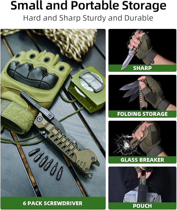 Multitool Knife 17 in 1 Pocket Knife with Screwdriver Fire Starter Sticks Bottle Opener Saw Whistle Nylon Sheath EDC Gear for Survival Camping Hiking Outdoor Gifts for Dad - Desert Gray