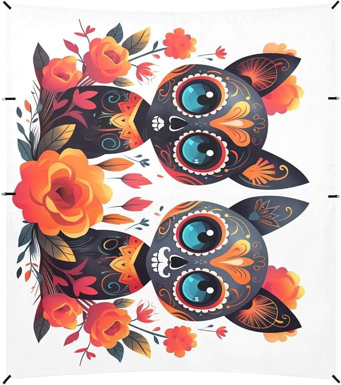 ALAZA Sugar Skull Cat Day of Dead Beach Tent Sun Shelter UPF50+ Protection Beach Shade Canopy w/ 4 Sandbags for Outdoor Camping Fishing Backyard Fun Picnic 10x9 ft