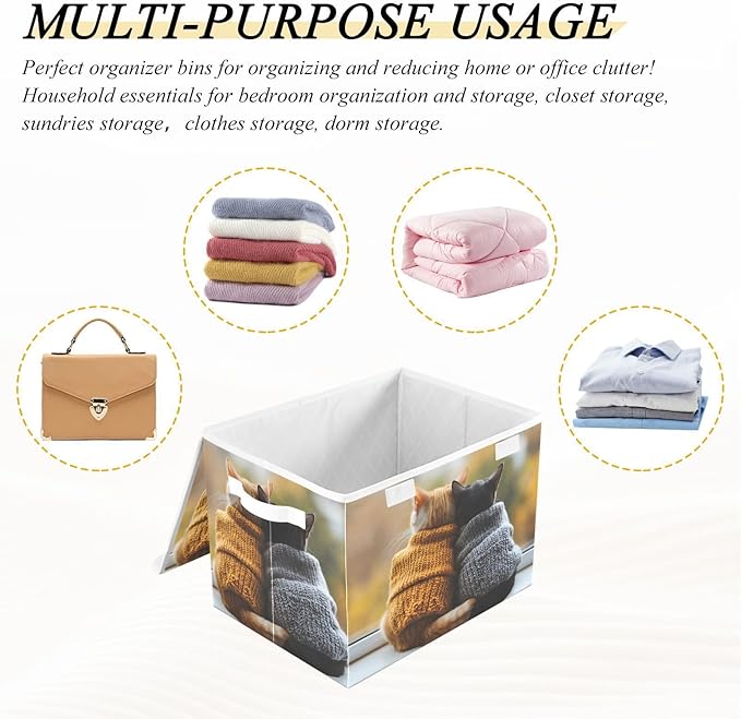 AIXIWAWA Lidded Storage Cube (Cat Lover) Fabric Foldable Closet Bins with Flip Lid and Handles Organizer Basket Container 16.5 x 12.6 x 11.8 IN