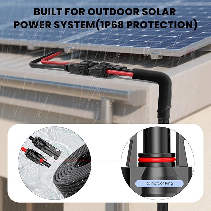 Twin Wire 20FT 10AWG Solar Extension Cable with Protection Cover Solar Cable Extension Kit Solar Panel Connectors IP68-Female and Male Connector Solar Panel Cables for Home Boat RV Solar Panels