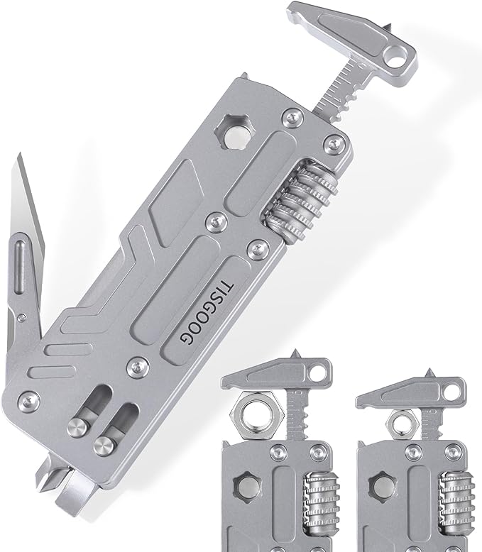 Titanium EDC Tool with Small Adjustable Spanner Wrench Pocket Screwdriver Window Breaker Bottle Opener and Ruler Mini Multitool for Everyday Carry